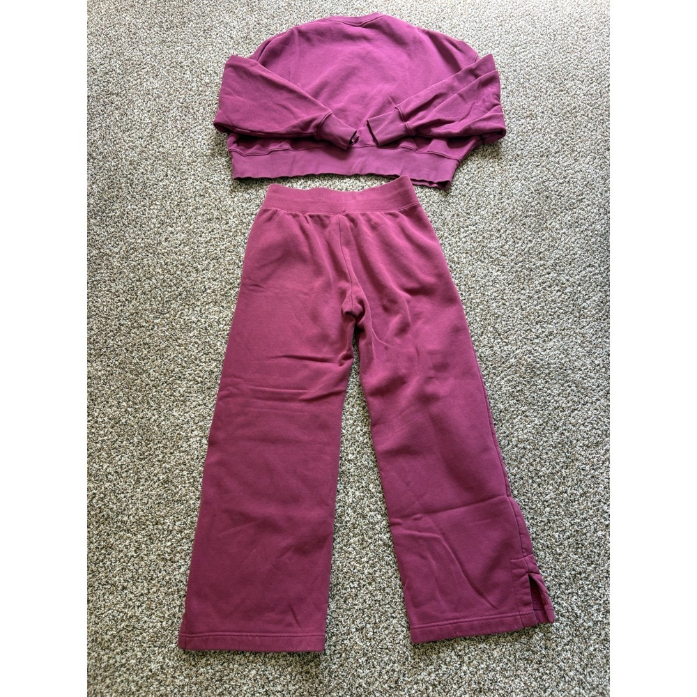 Nike Matching Set Size Medium Berry Pink Cropped Sweatshirt Wide Leg Sweatpants - Picture 10 of 11